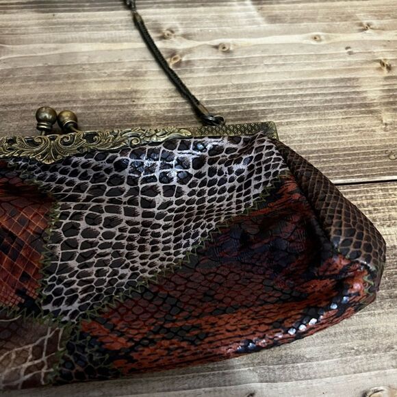 Handmade clutch from India snake print chain strap beaded boho - Picture 2 of 6